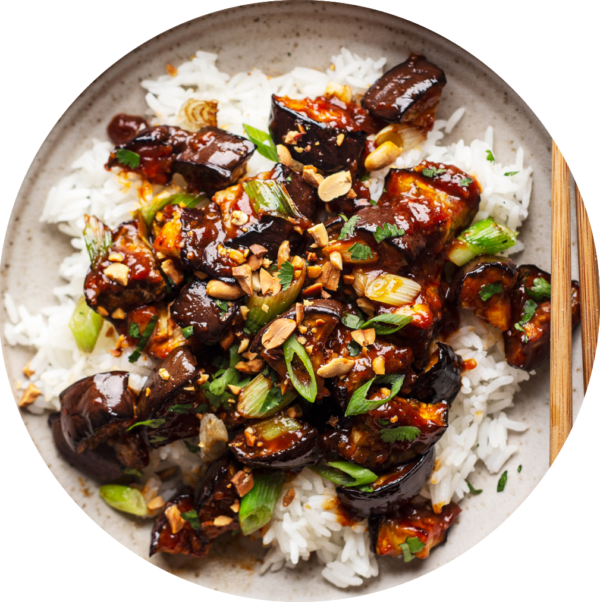 Eggplant, Braised Choko, and Tofu Rice